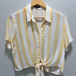 Super beachy yellow and white stripped shirt